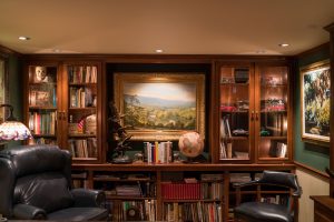 built-in bookshelves add storage to home office